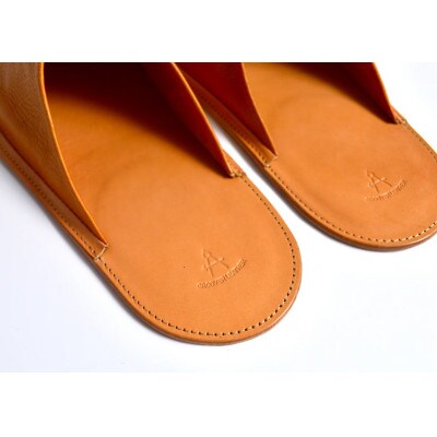 信州鹿革:ルームスリッパ　キャメル / Sサイズ(約22cm～25cm)| 本革スリッパ レザー