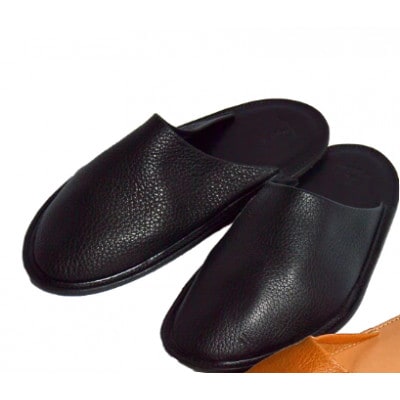 信州鹿革:ルームスリッパ　ブラック / Lサイズ(約25cm～27.5cm)| 本革スリッパ レザー