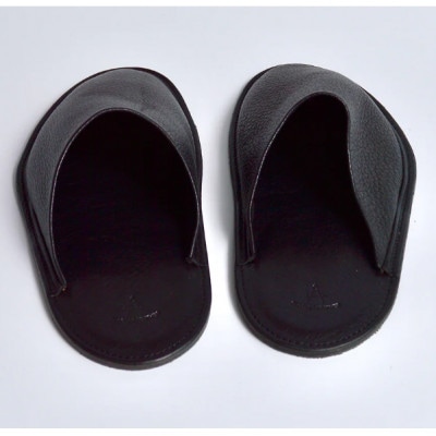 信州鹿革:ルームスリッパ　ブラック / Lサイズ(約25cm～27.5cm)| 本革スリッパ レザー