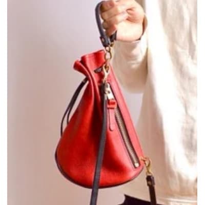 信州鹿革:巾着ショルダー DHB-100 / レッド