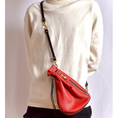 信州鹿革:巾着ショルダー DHB-100 / レッド