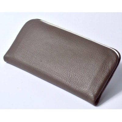 信州鹿革:がま口長財布 隠し口金 DDG-100 / グレー