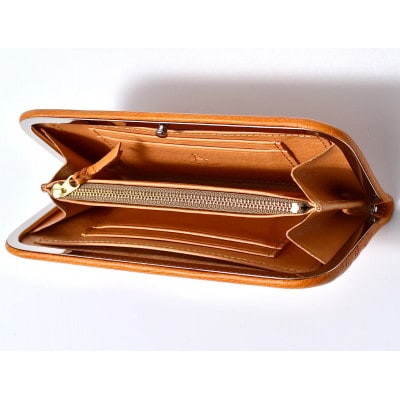 信州鹿革:がま口長財布 隠し口金 DDG-100 / グレー