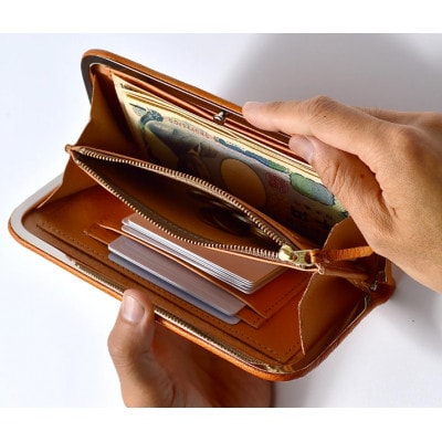 信州鹿革:がま口長財布 隠し口金 DDG-100 / グレー