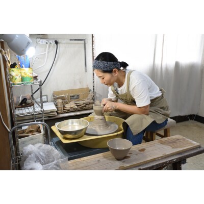 いっちん文様 陶器製 そば猪口 柔らか亜麻色 2個セット