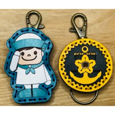 水兵さん&海自ロゴ レザーキーホルダーセット(黄色)