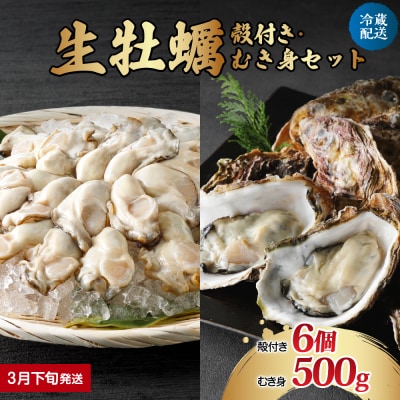 【2026年3月下旬発送】ナバラ水産 生牡蠣  殻付き【6個】むき身【500g】セット