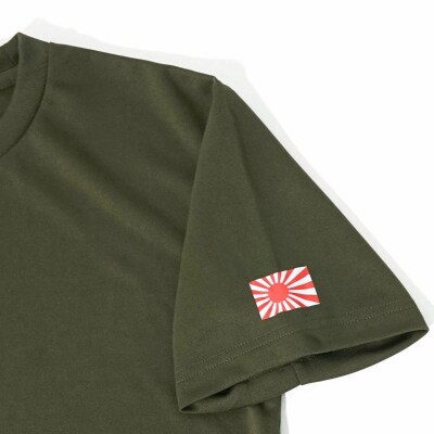Tシャツ【左腕 軍艦旗】自衛隊グッズ 旭日旗　オリーブグリーン　Mサイズ ku091-081-m-r
