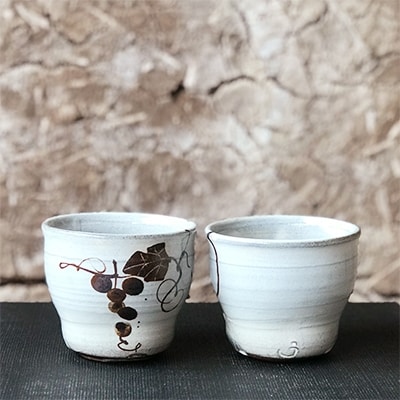 【唐津焼　炎向窯】粉引唐津蕎麦猪口2個セット　打越一彦作