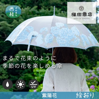 婦人長傘　絵おり(紫陽花・ブルー)槙田商店の傘職人が作る大人にぴったりの上品な日本製の晴雨兼用傘