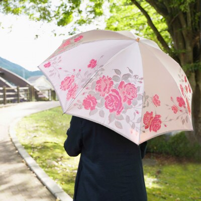 婦人折傘　絵おり(バラ・ピンク)槙田商店の傘職人が作る大人にぴったりの上品な日本製の晴雨兼用婦人傘