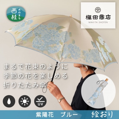 婦人折傘　絵おり(紫陽花・ブルー)槙田商店の傘職人が作る大人にぴったりの上品な日本製の晴雨兼用婦人傘