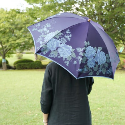 婦人折傘　絵おり(バラとぶどう・ネイビー)槙田商店の傘職人が作る上品な日本製の晴雨兼用婦人傘