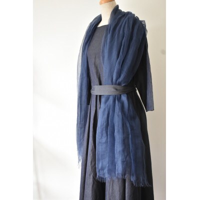Ramie500 ストール plain navy　〜極薄麻生地を身に纏う〜