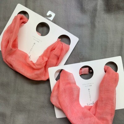 【わんことお揃いスカーフ】天然素材生地の高級ストール残布で製造!簡単マグネット着脱　ピンク/麻