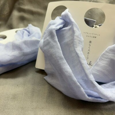 【わんことお揃いスカーフ】天然素材生地の高級ストール残布で製造!簡単マグネット着脱　水色/麻