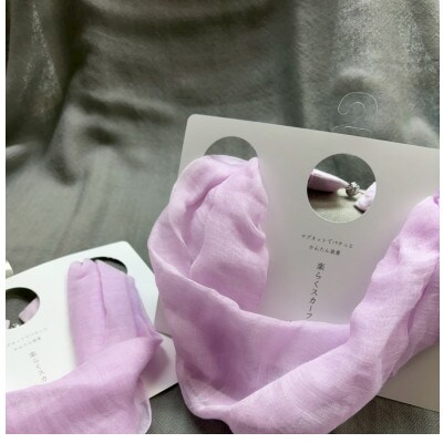 【わんことお揃いスカーフ】天然素材生地の高級ストール残布で製造!簡単マグネット着脱　薄紫/麻