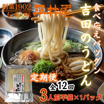 【毎月定期便】【訳あり】「平井屋」の吉田のうどん3人前平袋×1P(合計3人前)全12回