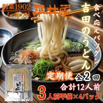 【3ヵ月毎定期便】【訳あり】「平井屋」の吉田のうどん3人前平袋×4P(合計12人前)全2回