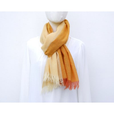 【KASANE】日本製　天然素材　手洗い可　二重織ウールガーゼストール(朽葉色)