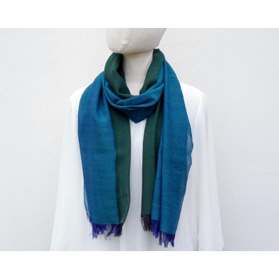 【KASANE】日本製　天然素材　手洗い可　二重織ウールガーゼストール　(孔雀色)