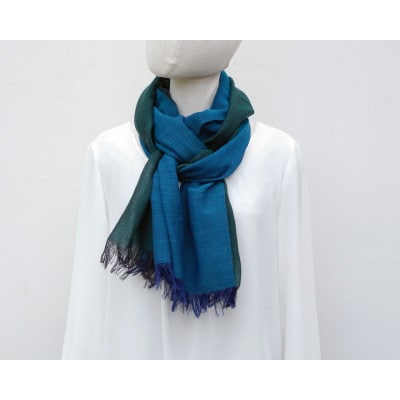 【KASANE】日本製　天然素材　手洗い可　二重織ウールガーゼストール　(孔雀色)