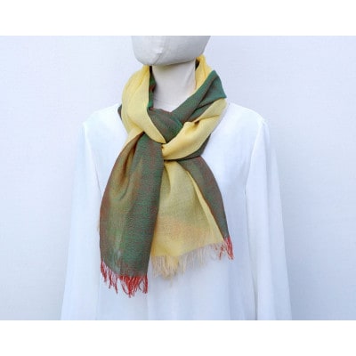 【KASANE】日本製天然素材手洗い可　二重織ウールガーゼストール　(女郎花)