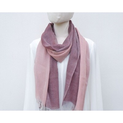 【KASANE】日本製天然素材手洗い可　二重織ウールガーゼストール　(小豆色)