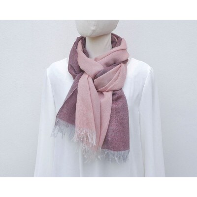 【KASANE】日本製天然素材手洗い可　二重織ウールガーゼストール　(小豆色)