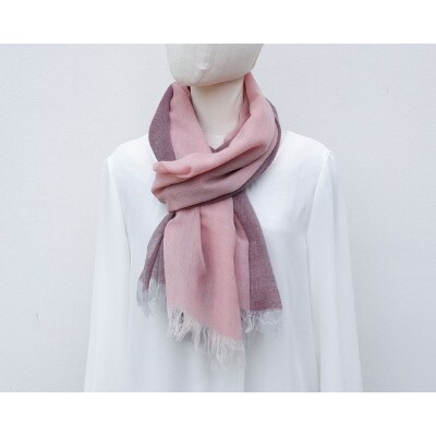 【KASANE】日本製天然素材手洗い可　二重織ウールガーゼストール　(小豆色)