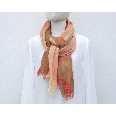 【KASANE】日本製天然素材手洗い可　二重織ウールガーゼストール　(大和柿)