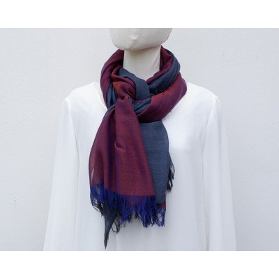 【KASANE】日本製天然素材手洗い可　二重織ウールガーゼストール　(葡萄染色)