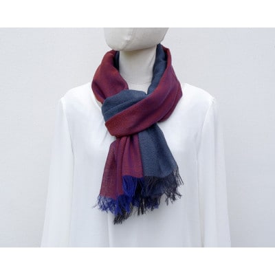 【KASANE】日本製天然素材手洗い可　二重織ウールガーゼストール　(葡萄染色)