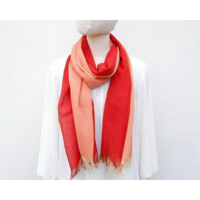 【KASANE】日本製天然素材手洗い可　二重織ウールガーゼストール　(緋色)