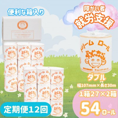 【毎月定期便】【ダブル】オリジナルトイレットペーパー　ドリームロール(27ロール×2箱)全12回