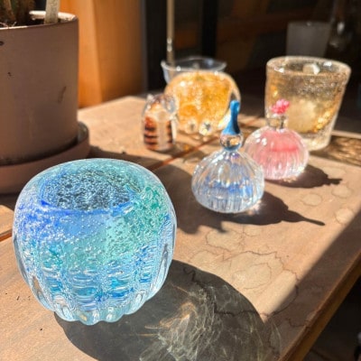 【日本製】幻想的な癒しの空間づくりにおすすめ!ガラス職人こだわりの逸品_キャンドルホルダー(青色)