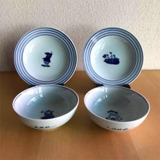 ヘビロテセット　4寸ボール2個・プチケーキ皿2枚セット(有田焼　しん窯　青花) | ふるさと納税のお礼品