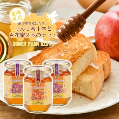 能登産天然はちみつ『りんご蜂蜜&百花蜂蜜2本』セット