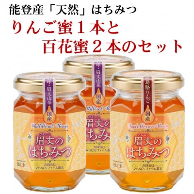 能登産天然はちみつ『りんご蜂蜜&百花蜂蜜2本』セット
