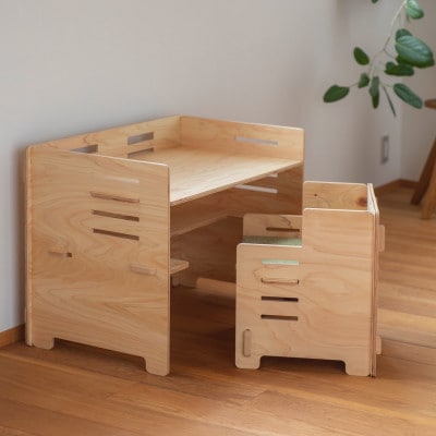 デスクチェアセット(クリア塗装)シートクッション付き　国産ヒノキ　こども机　MDF