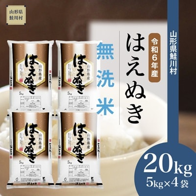 ＜6年産新米受付＞令和6年10月中旬発送　はえぬき 【無洗米】 20kg(5kg×4袋)
