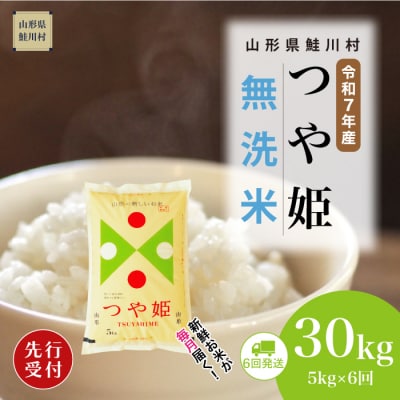 ＜7年産米先行受付＞令和7年12月上旬発送開始 特栽つや姫【無洗米】30kg定期便(5kg×6回)