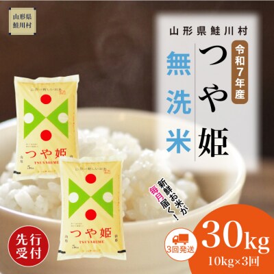 ＜7年産米先行受付＞令和7年12月上旬発送開始 特栽つや姫【無洗米】30kg定期便(10kg×3回)