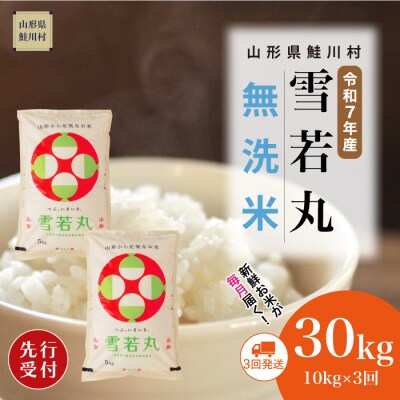 ＜7年産米先行受付＞令和7年11月下旬発送開始 雪若丸【無洗米】30kg定期便(10kg×3回)