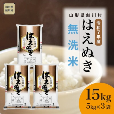 ＜令和7年産米＞はえぬき【無洗米】15kg(5kg×3袋) ＜配送時期指定可＞ 鮭川村