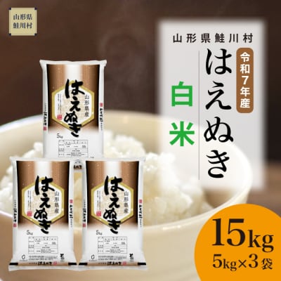 ★数量限定★　令和7年産　山形県産　はえぬき【白米】15kg(5kg×3袋)鮭川村
