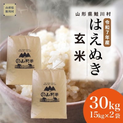 ★数量限定★　令和7年産　山形県産　はえぬき【玄米】30kg(15kg×2袋)鮭川村