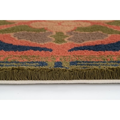 鍋島緞通【手刺繍】蟹牡丹縁二重雷文　茜地鉄紺(90×180cm)