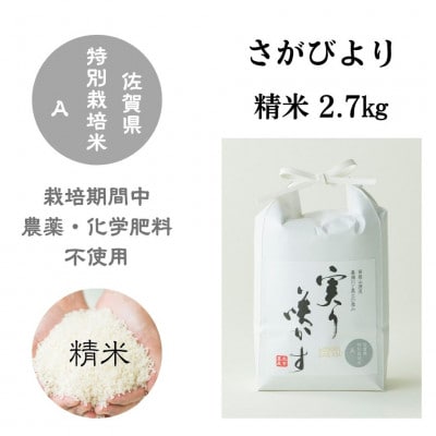 「実り咲かす」栽培期間中　農薬・化学肥料不使用　さがびより　精米2.7kg