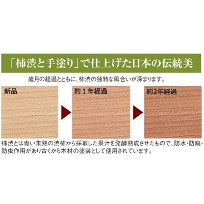 柿渋染め総桐衣裳箱　キャスター付3段　PKR-9C